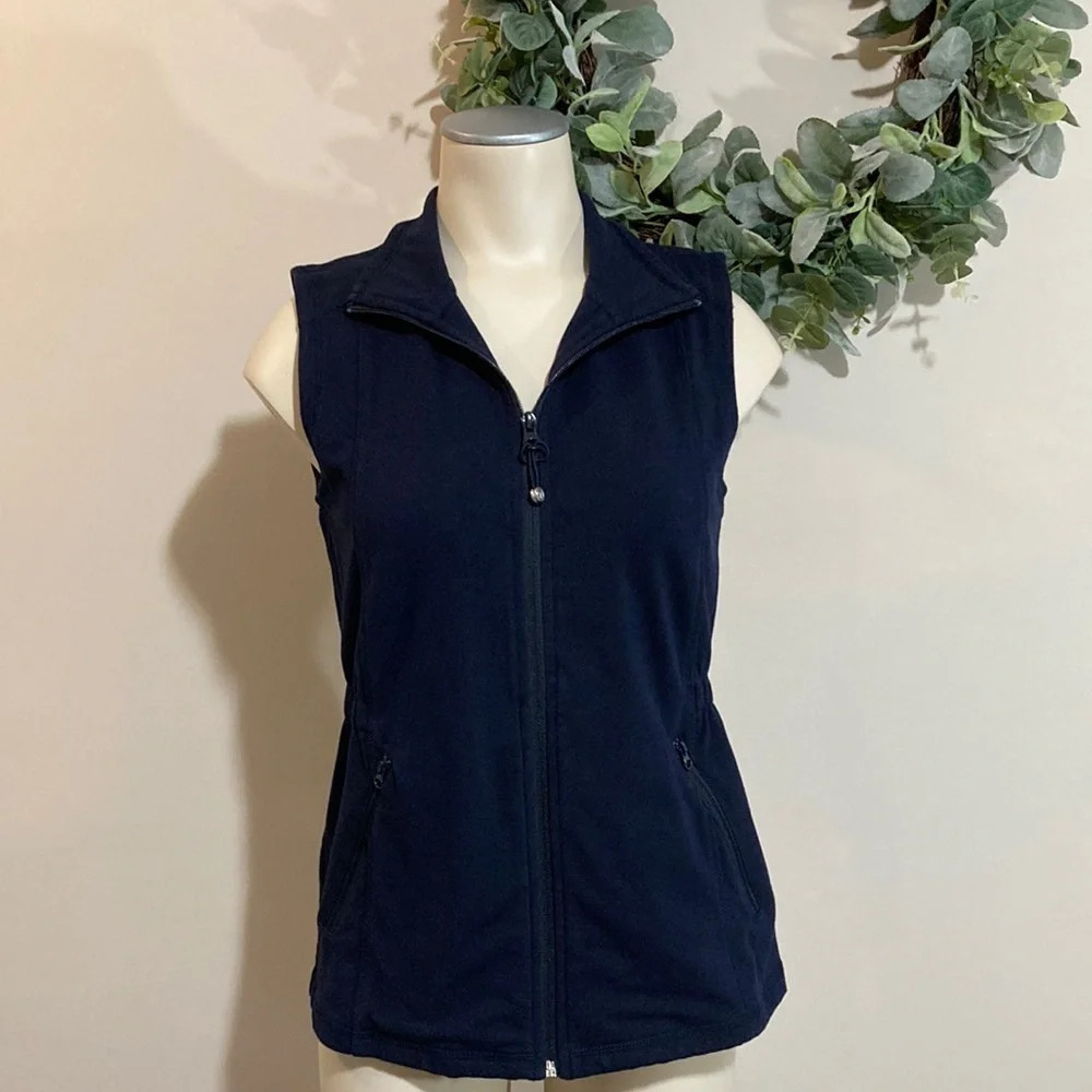 T by Talbots Navy Full Zip Navy Vest Cinched Waist S